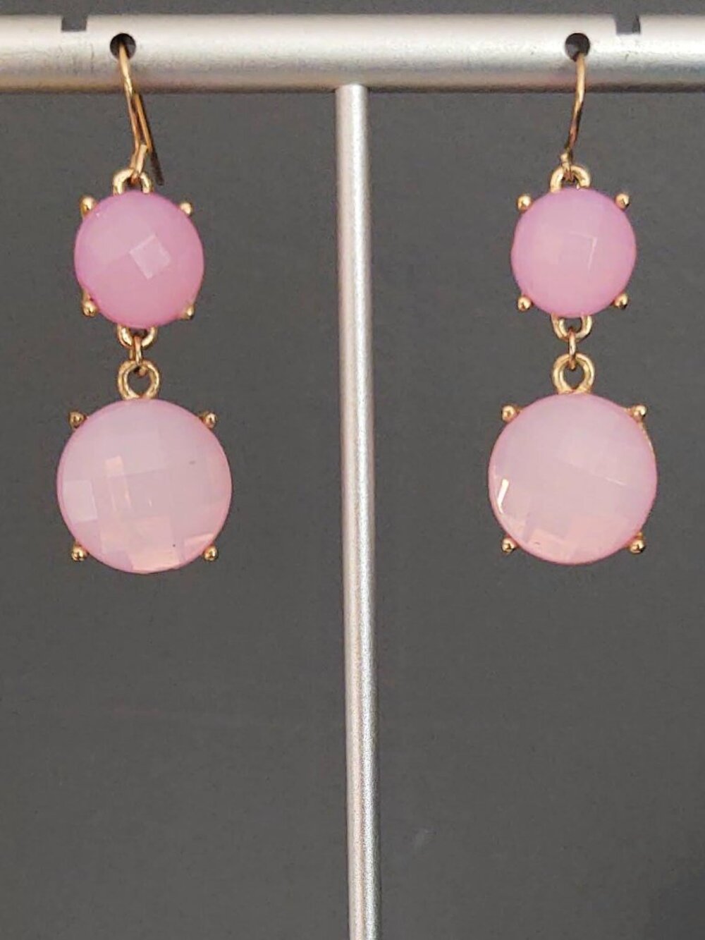 2 tone pink beaded drop earrings